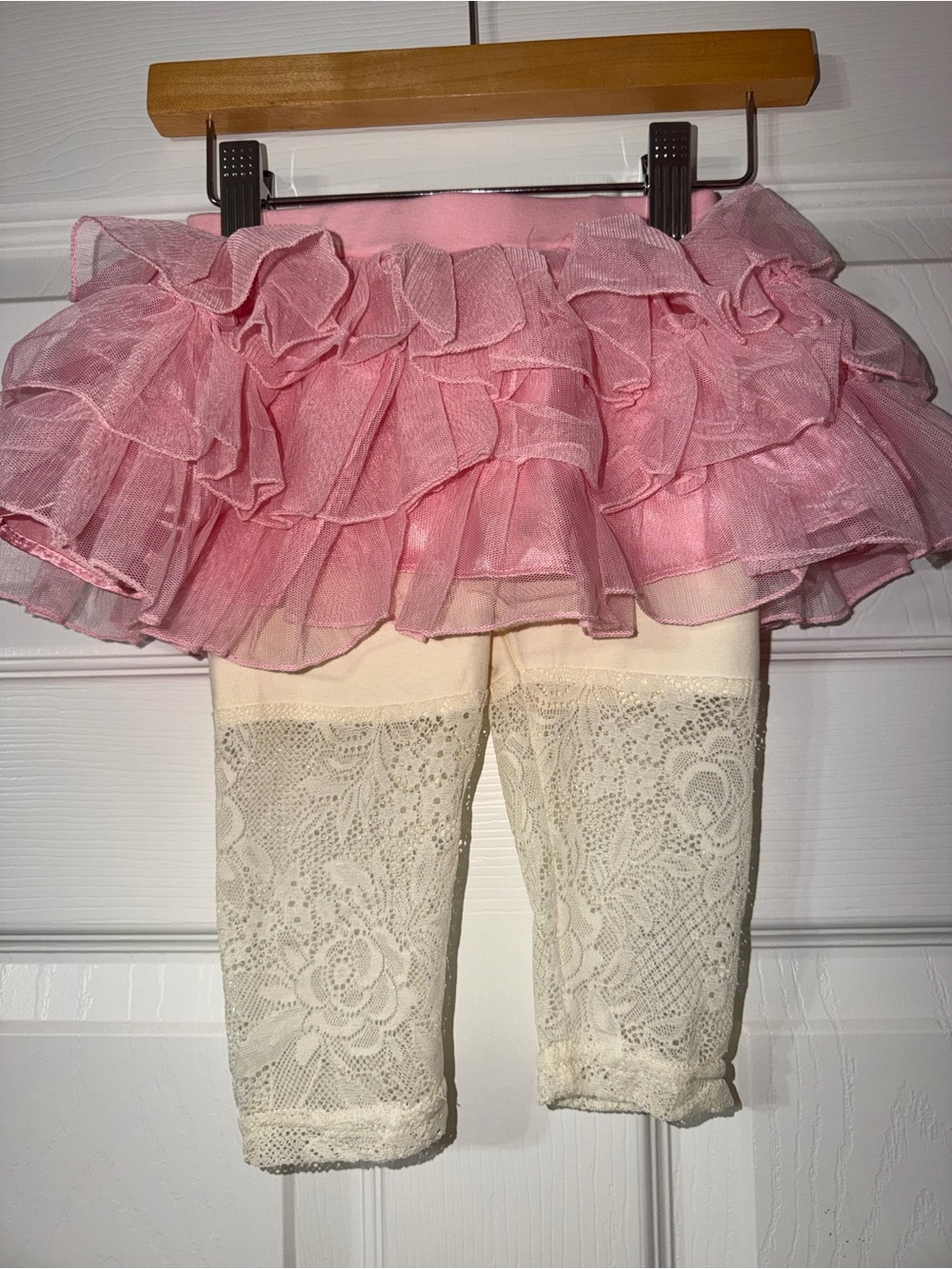 NWT Just FAB Girls Tutu Leggings Pink Ruffle Skirt Cream Lace Pettipants